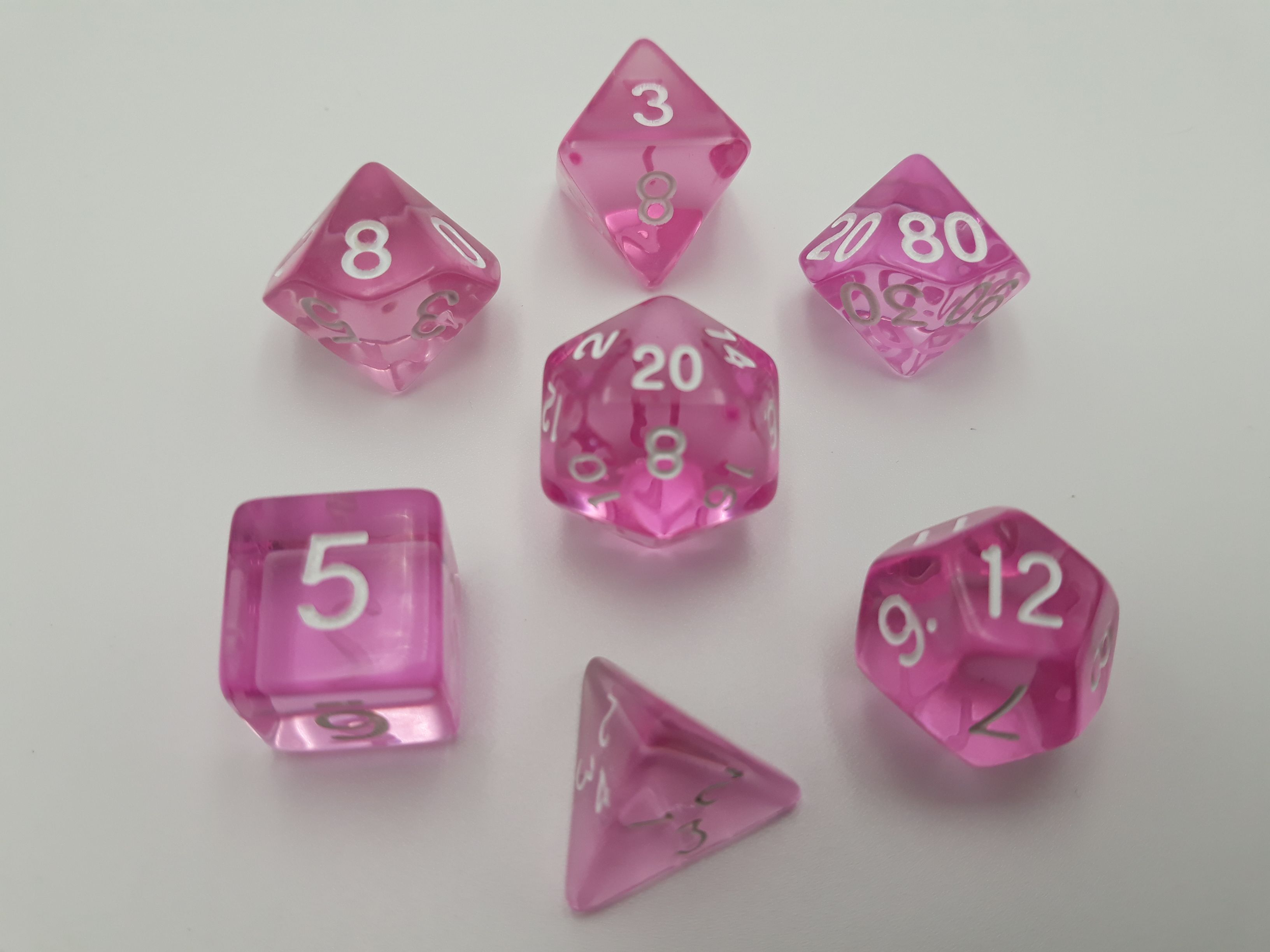 Dice Set Pink/White Transparent (7) | Tesoros de la marca